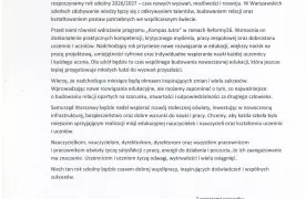 Rozpoczęcie roku szkolnego - Pismo Prezydenta Miasta Warszawy